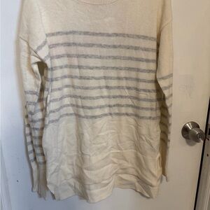 GAP Cream and Gray Striped Crewneck Sweater